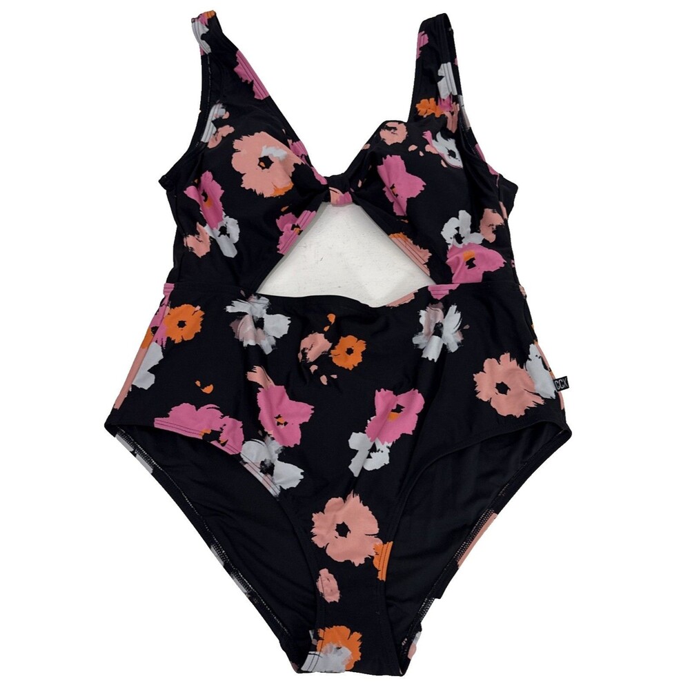 CCX by CITY CHIC Black Floral Print Cut Out One Piece Swim Suit Womens Size 18/M